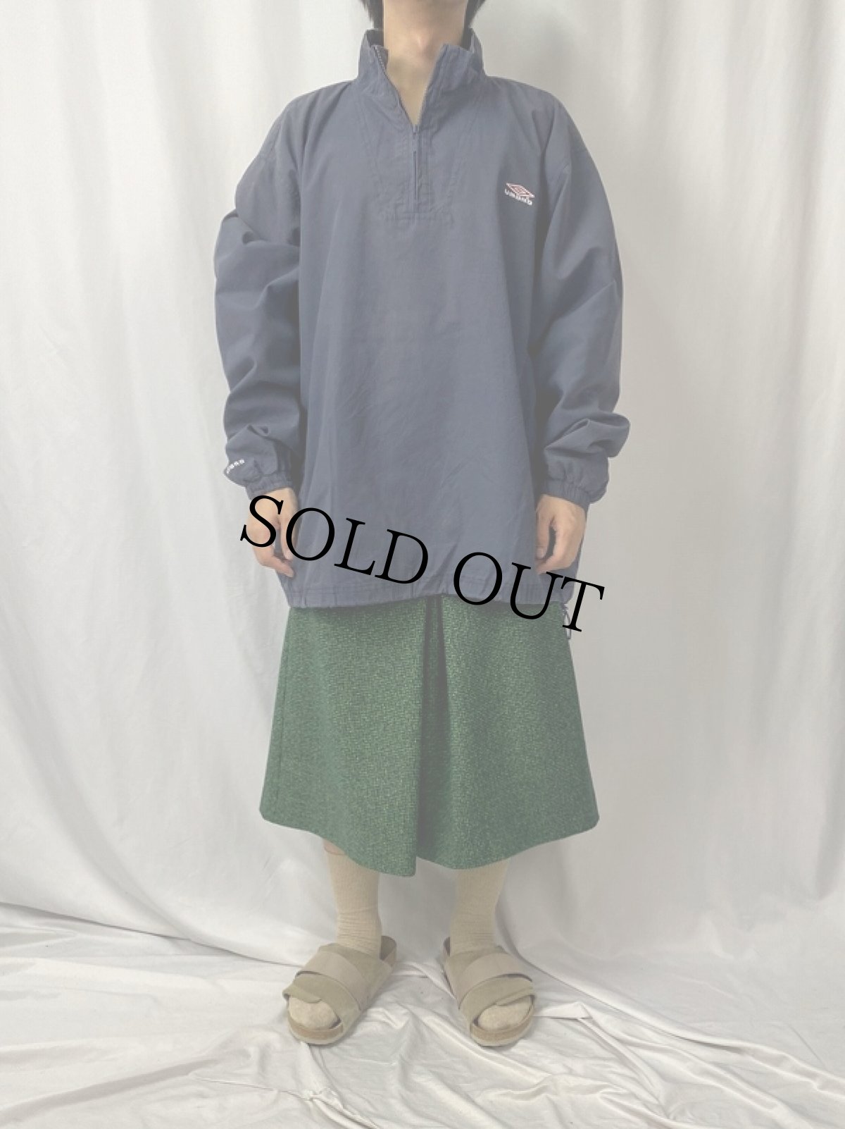 画像2: 90〜2000's UMBRO ロゴ刺繍 ハーフジップ プルオーバージャケット NAVY XXL (2)