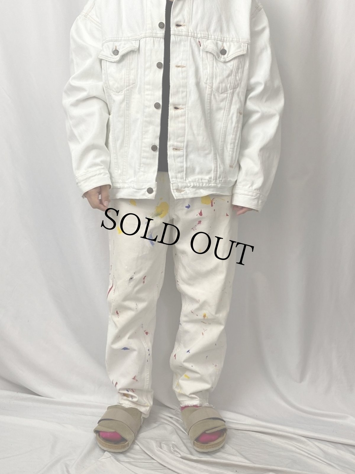 画像2: 90's Levi's 550 USA製 ペンキペイント ホワイトデニムパンツW33 (2)
