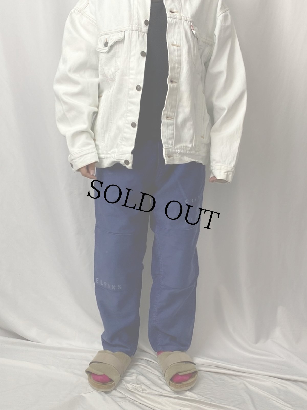 画像2: VINTAGE 針刺しシンチバック ダブルニー ジャーマンワークパンツ W32 (2)