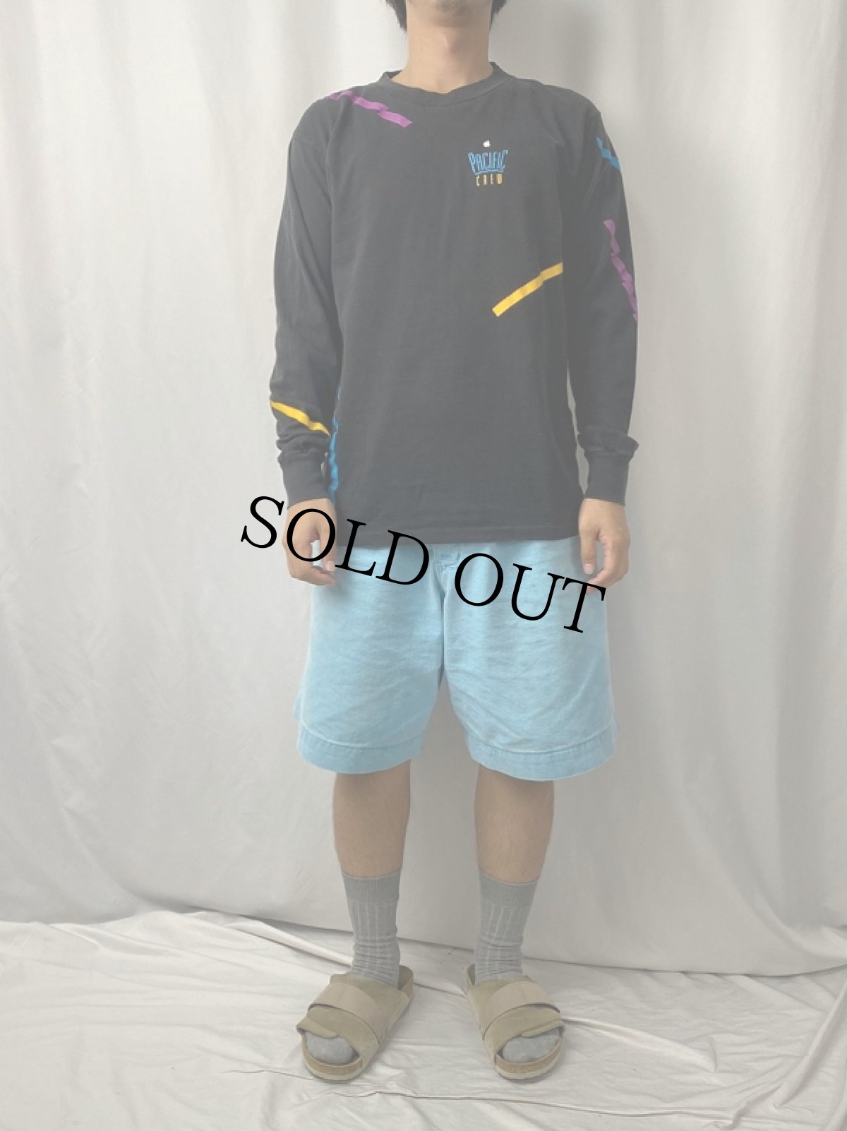 画像2: 80's apple USA製 "PACIFIC CREW" プリントロンT BLACK L (2)