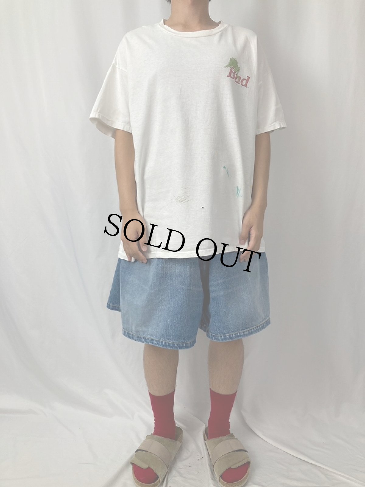 画像3: 90's Budweiser "Bud" カエルイラスト ビールメーカープリントTシャツ XL (3)