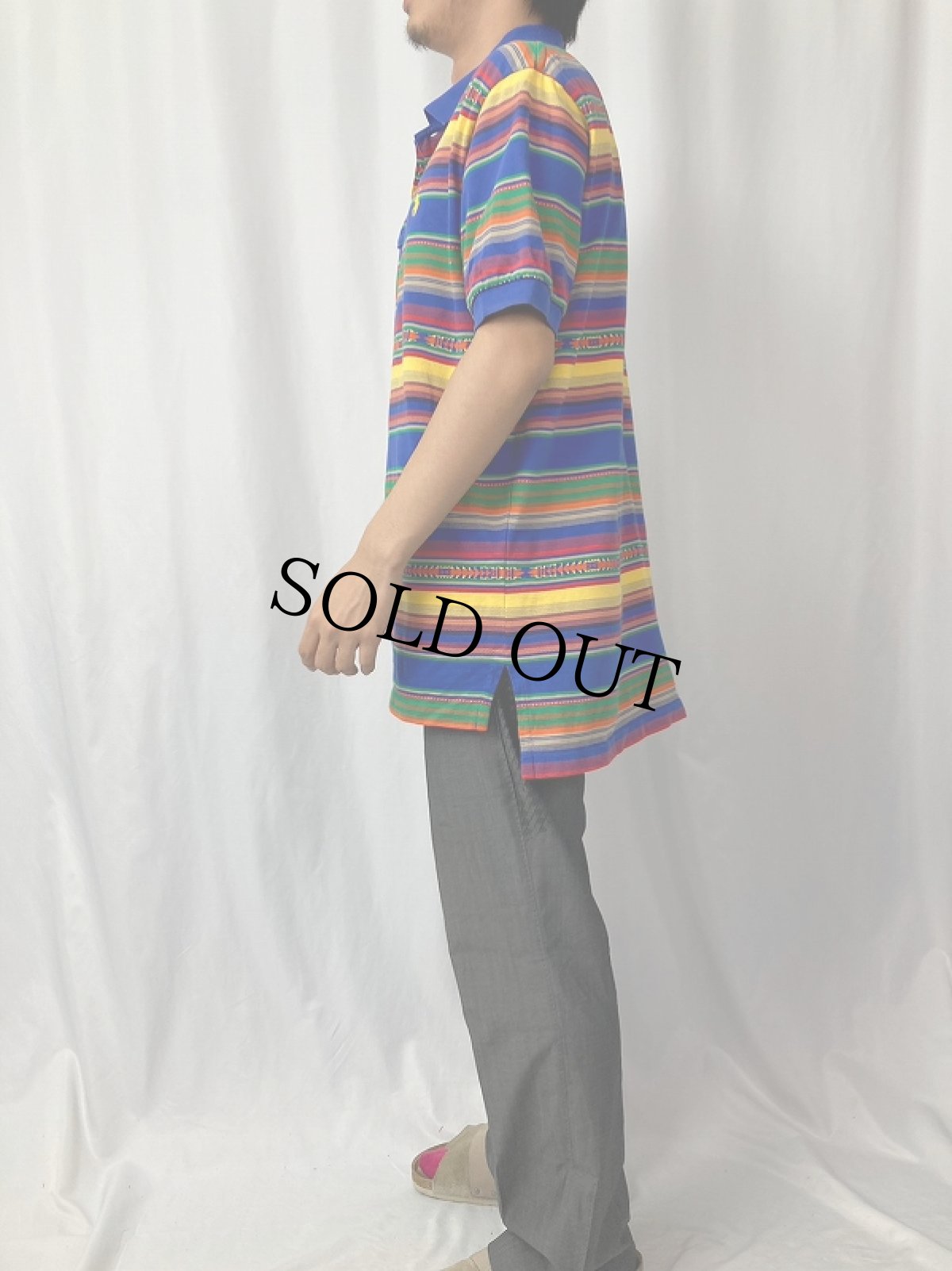 画像3: POLO Ralph Lauren ネイティブボーダー柄 ロゴ刺繍 ポロシャツ L (3)