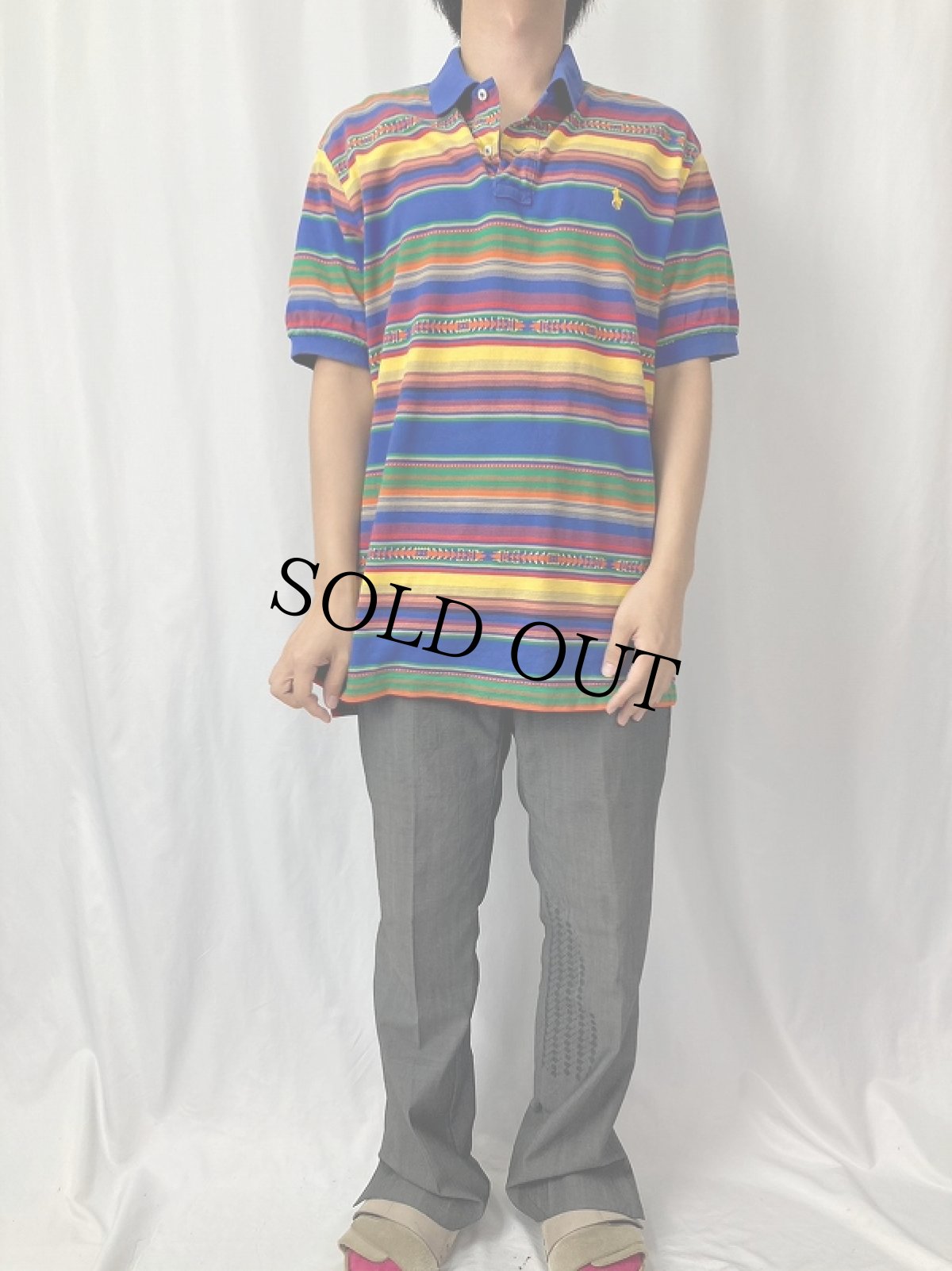 画像2: POLO Ralph Lauren ネイティブボーダー柄 ロゴ刺繍 ポロシャツ L (2)