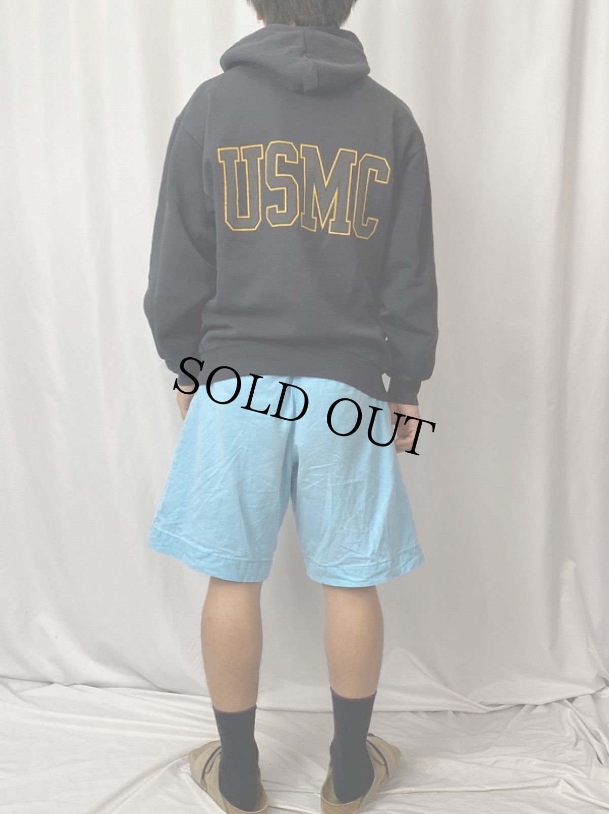 画像4: 90's SOFFE "USMC" スウェットフーディー BALCK M (4)