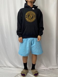 画像2: 90's SOFFE "USMC" スウェットフーディー BALCK M (2)