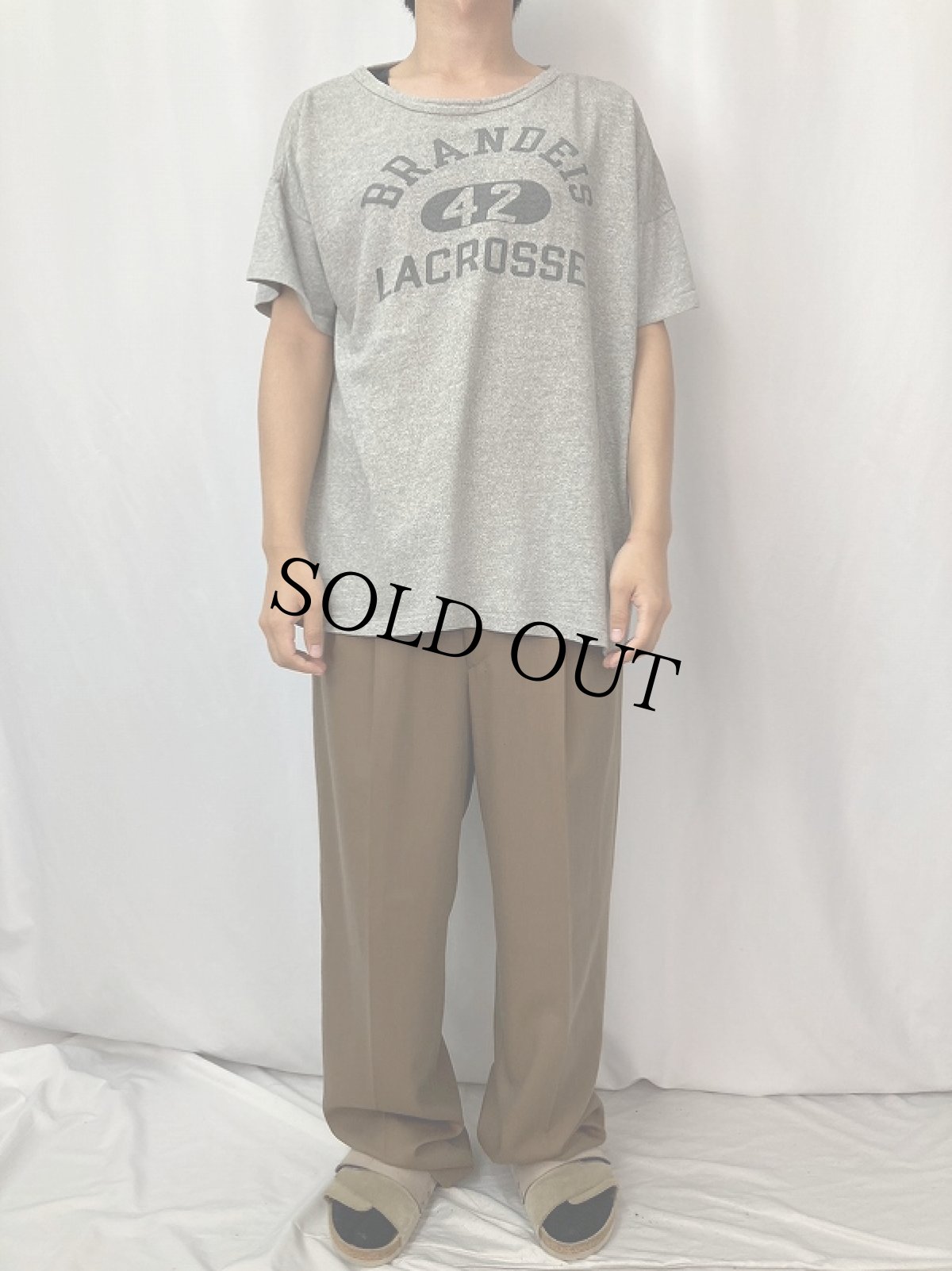 画像2: 70's Champion バータグ USA製 "BRANDEIS LACROSSE" 染み込みプリントTシャツ XL (2)