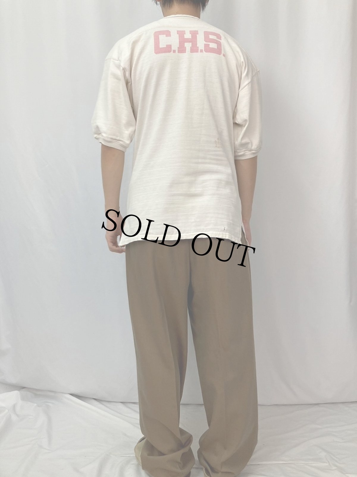 画像4: 50〜60's SOUTHLAND ATH.MFG.CO. "C.H.S." 染み込みプリント フットボールTシャツ (4)