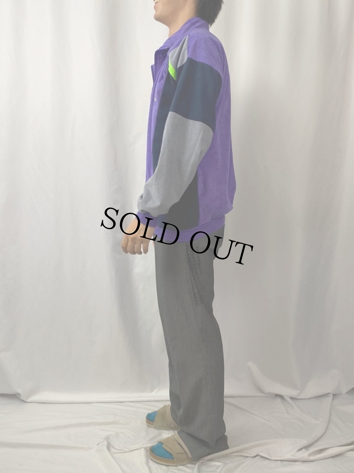 画像3: 〜80's TONIC SPORT ロゴ刺繍 切り替えデザイン ベロアジャージ M (3)