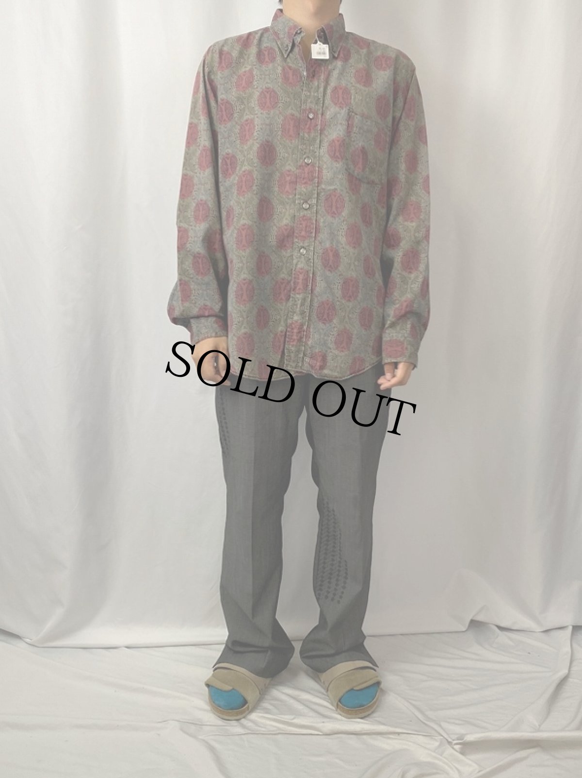 画像2: 60's PILGRIM 総柄 コットン ボタンダウンシャツ L (2)