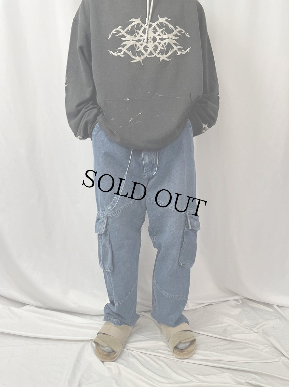 画像2: ESCO デザイン デニムカーゴパンツ W35 (2)