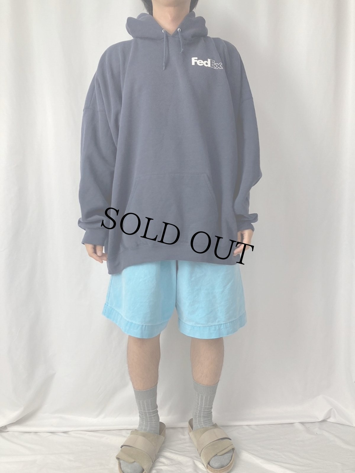 画像3: 90's FedEx 企業ロゴプリントスウェットフーディー 5XL (3)