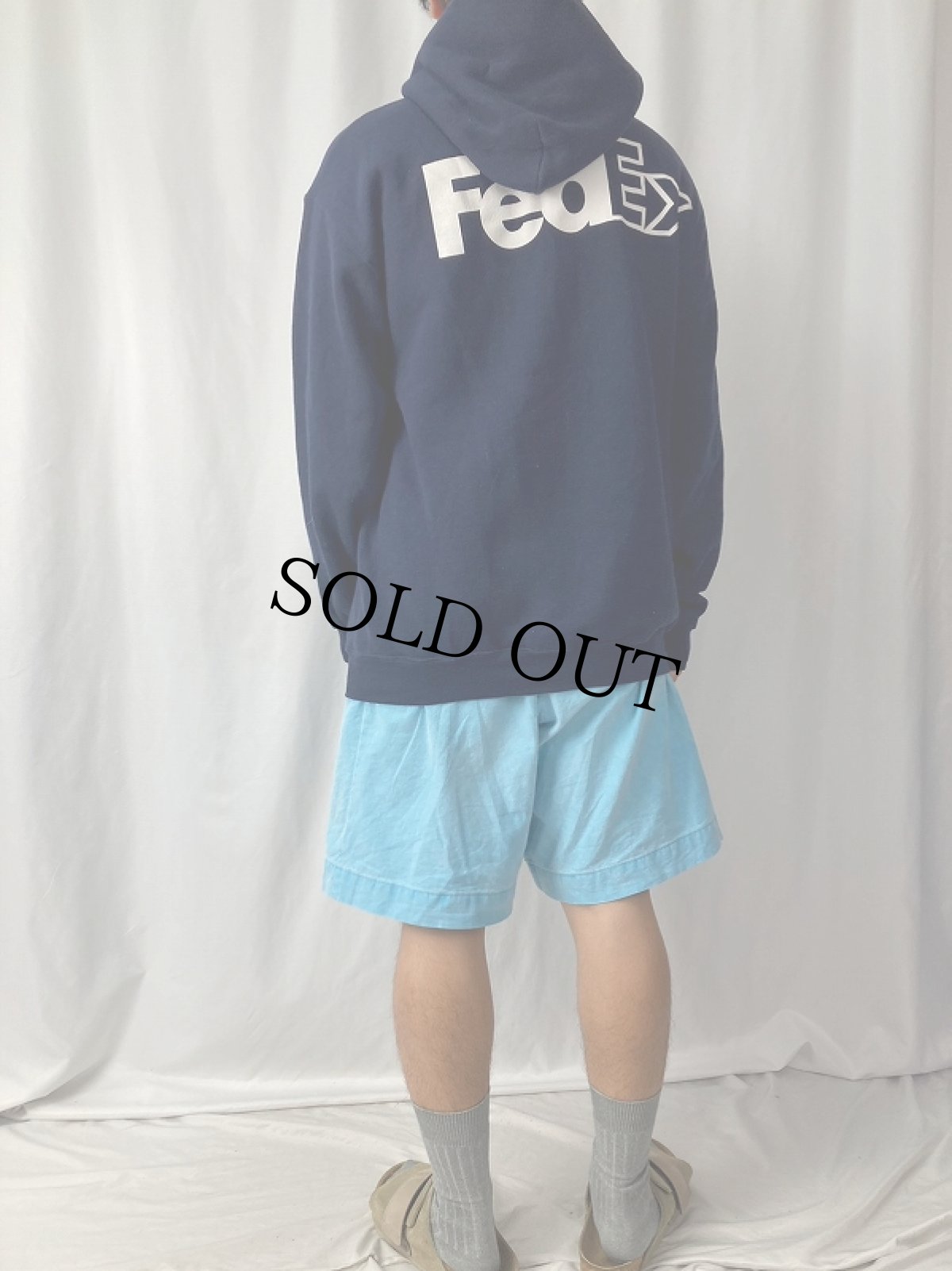 画像4: 90's FedEx 企業ロゴプリントスウェットフーディー L (4)