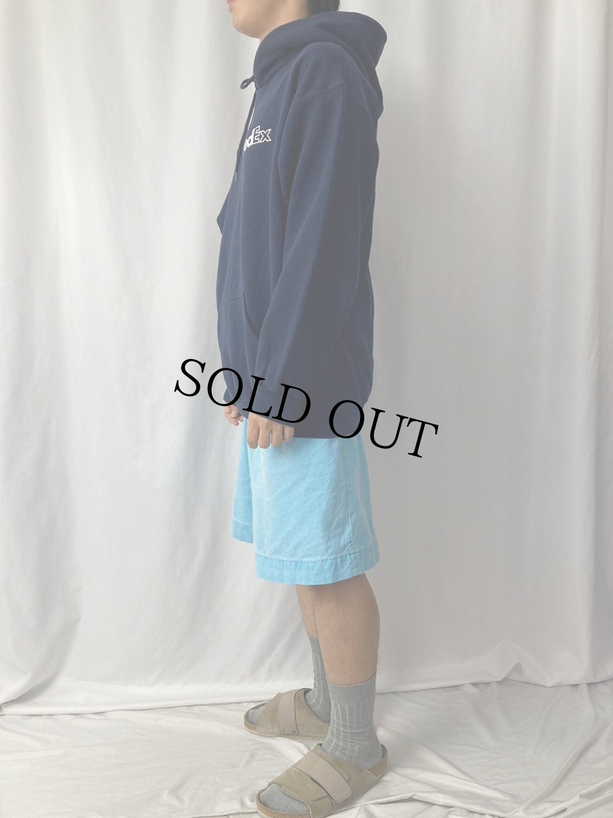 画像3: 90's FedEx 企業ロゴプリントスウェットフーディー L (3)