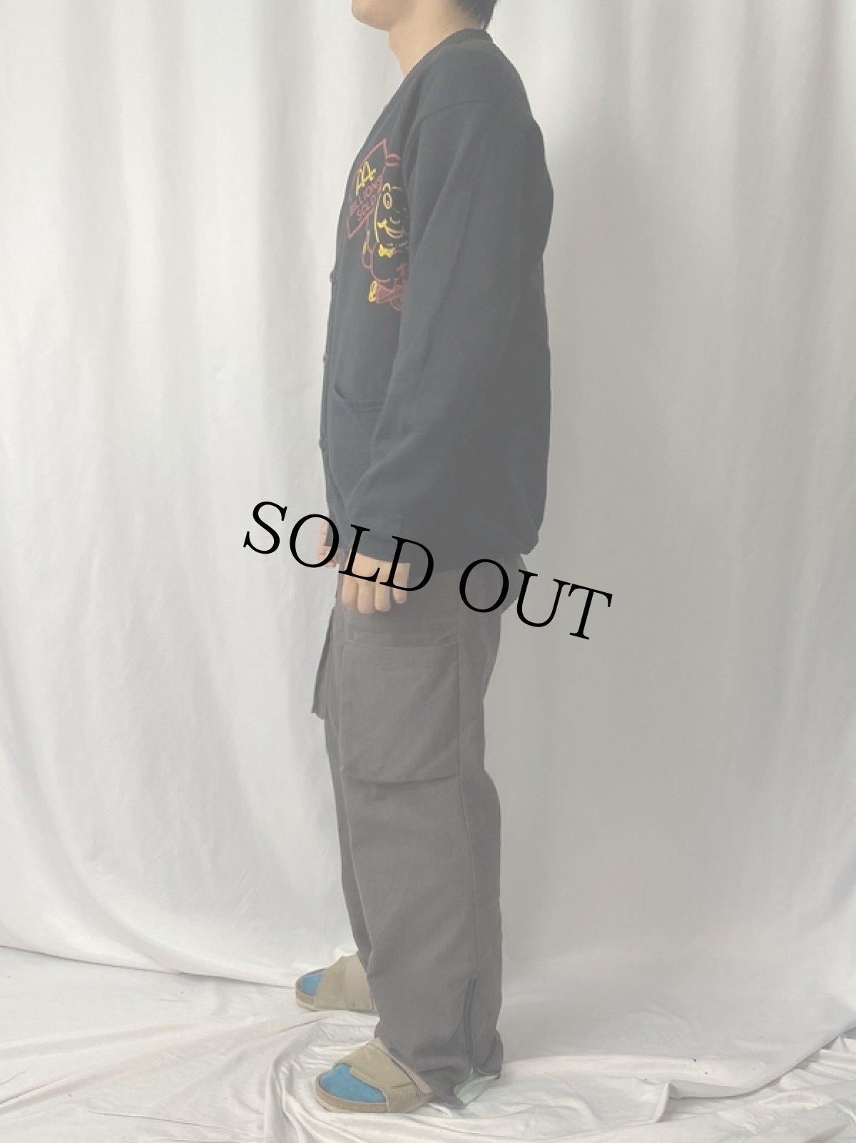 画像3: 90's McDonald USA製 ""BILLION SOLOD" キャラクタープリントスウェットカーディガン BLACK ONESIZE (3)