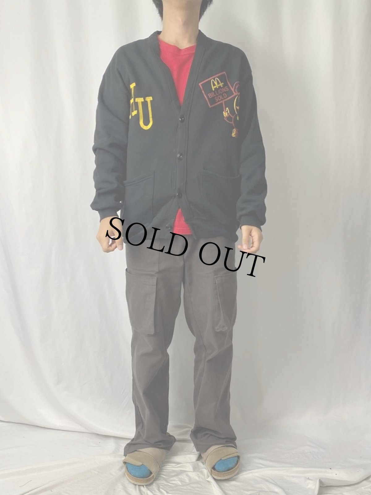 画像2: 90's McDonald USA製 ""BILLION SOLOD" キャラクタープリントスウェットカーディガン BLACK ONESIZE (2)