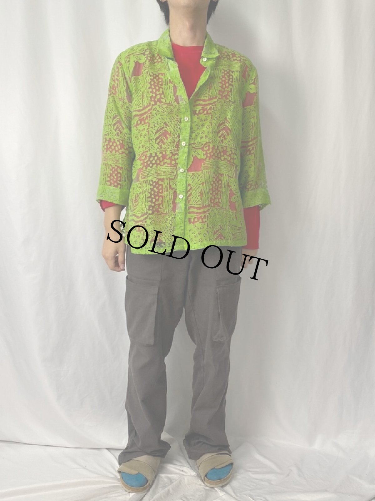 画像2: 総柄 シースルーシャツ (2)