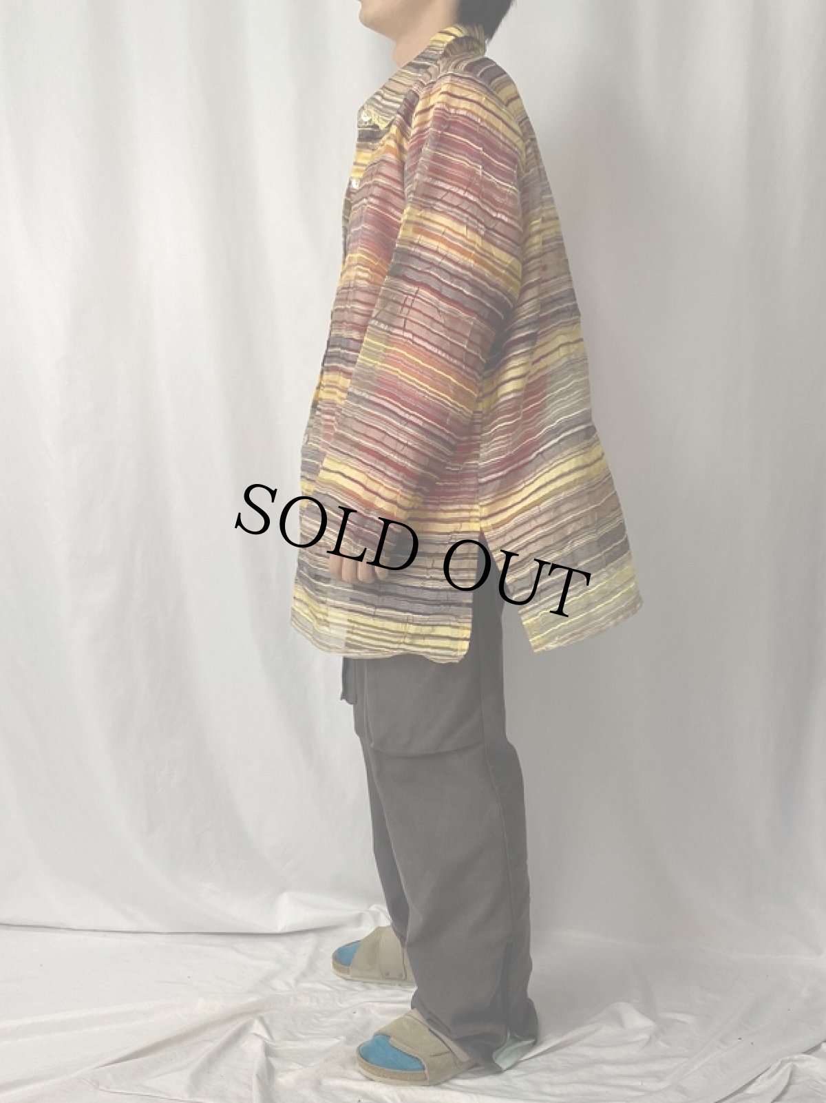 画像3: citiknit マルチボーダー柄 シースルーシャツ 1X (3)