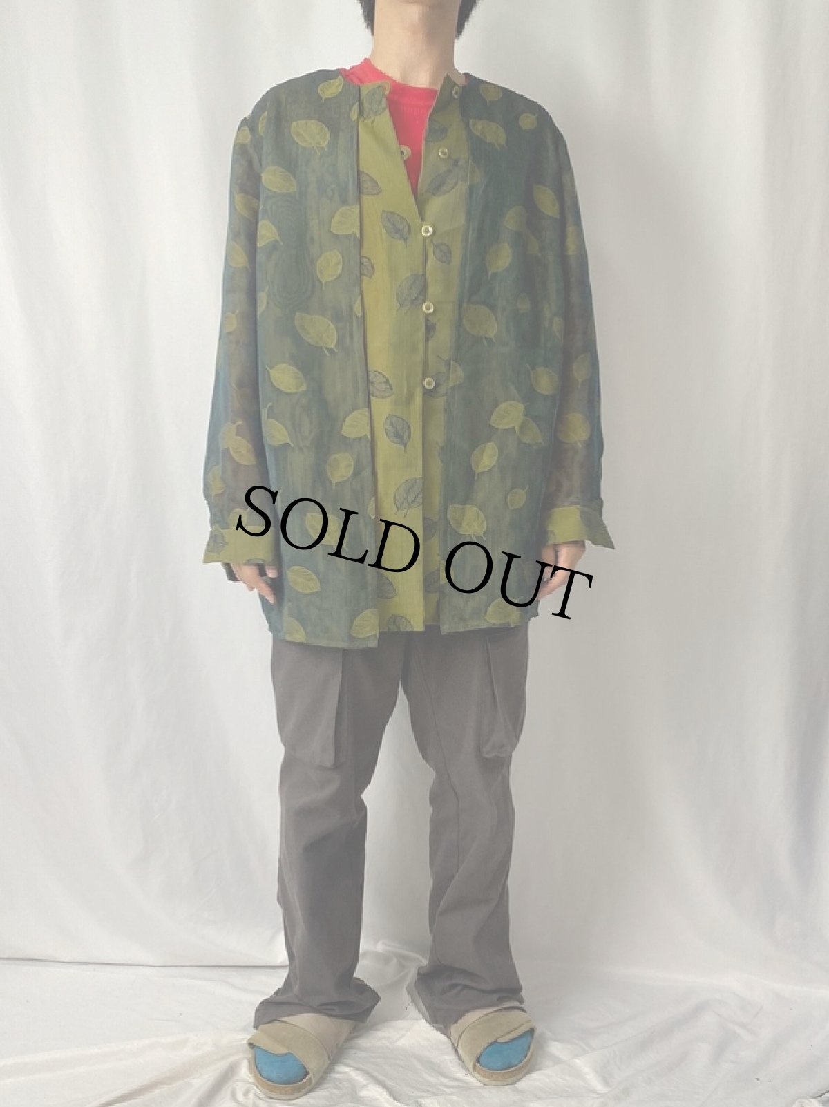 画像2: Rio リーフ柄 デザイン シースルーポリシャツ (2)