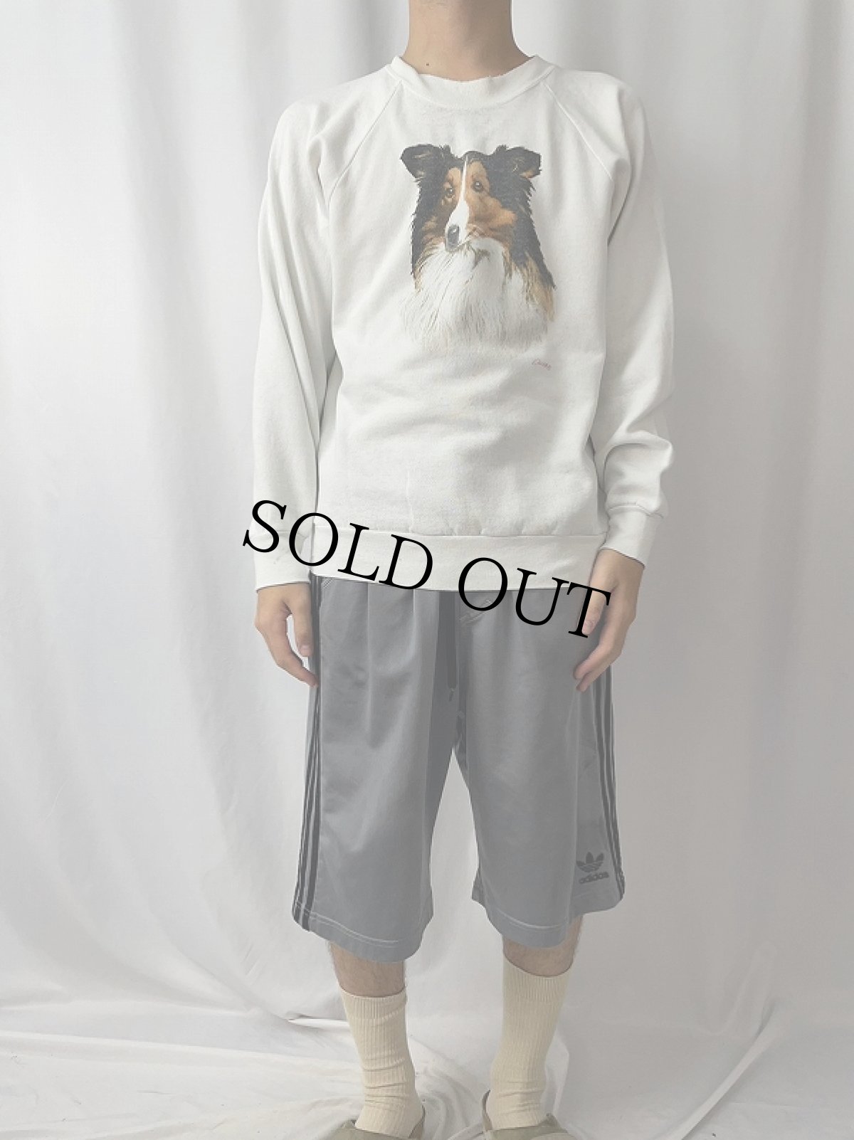 画像2: 90's USA製 犬プリントラグランスウェット L (2)