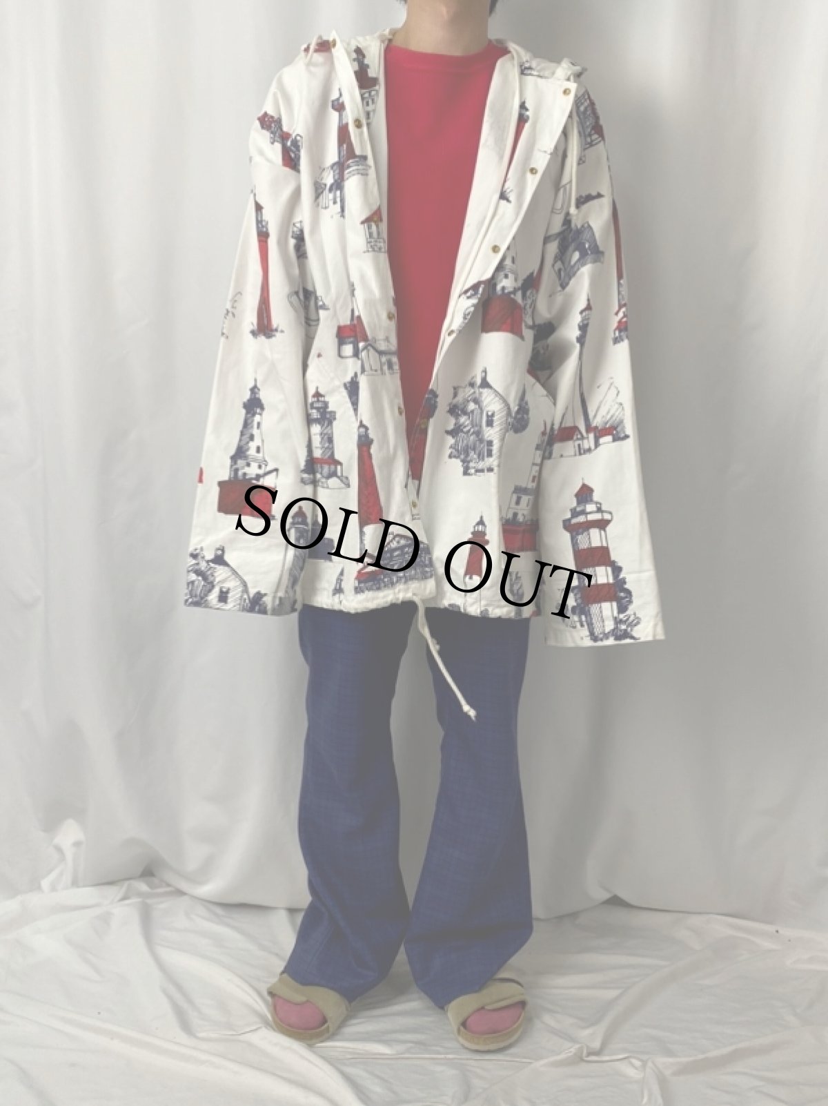 画像2: 80〜90's MICHIGAN RAG USA製 ライトハウス柄 パーカー XL (2)