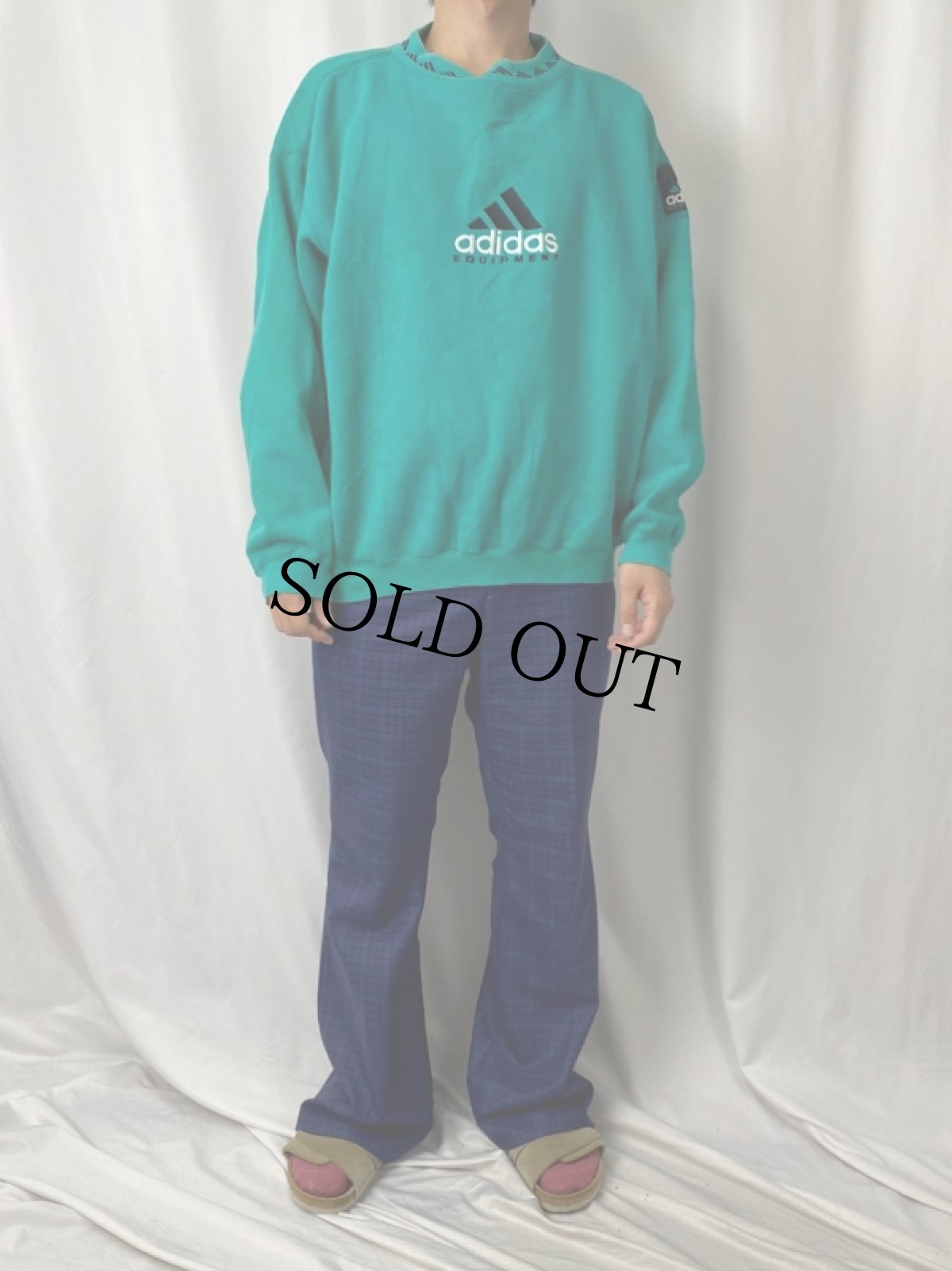 画像2: 90's adidas EQUIPMENT ロゴ刺繍 モックネックスウェット S (2)