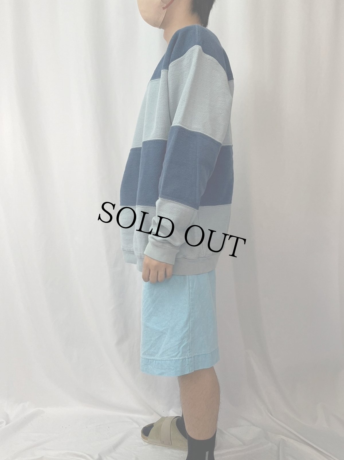 画像3: 90's LANDS'END USA製 ボーダー柄 前V 鹿の子スウェット XL (3)