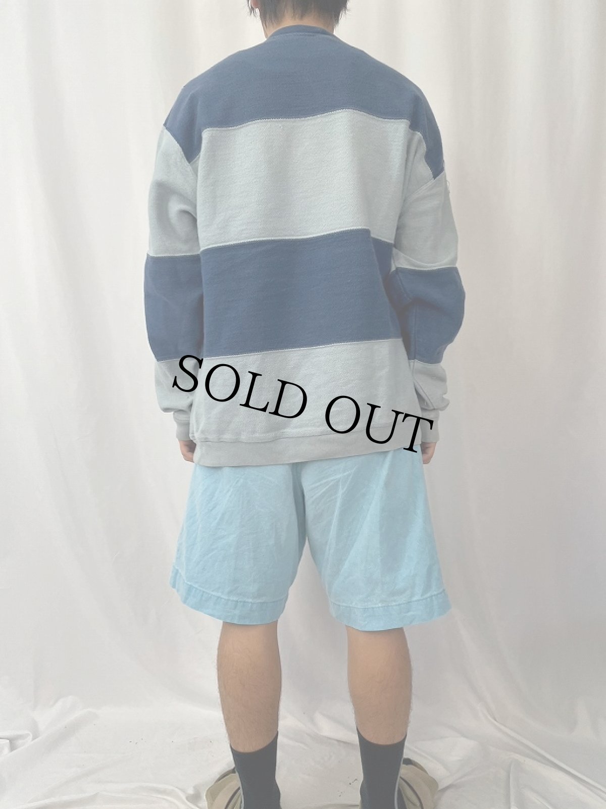 画像4: 90's LANDS'END USA製 ボーダー柄 前V 鹿の子スウェット XL (4)