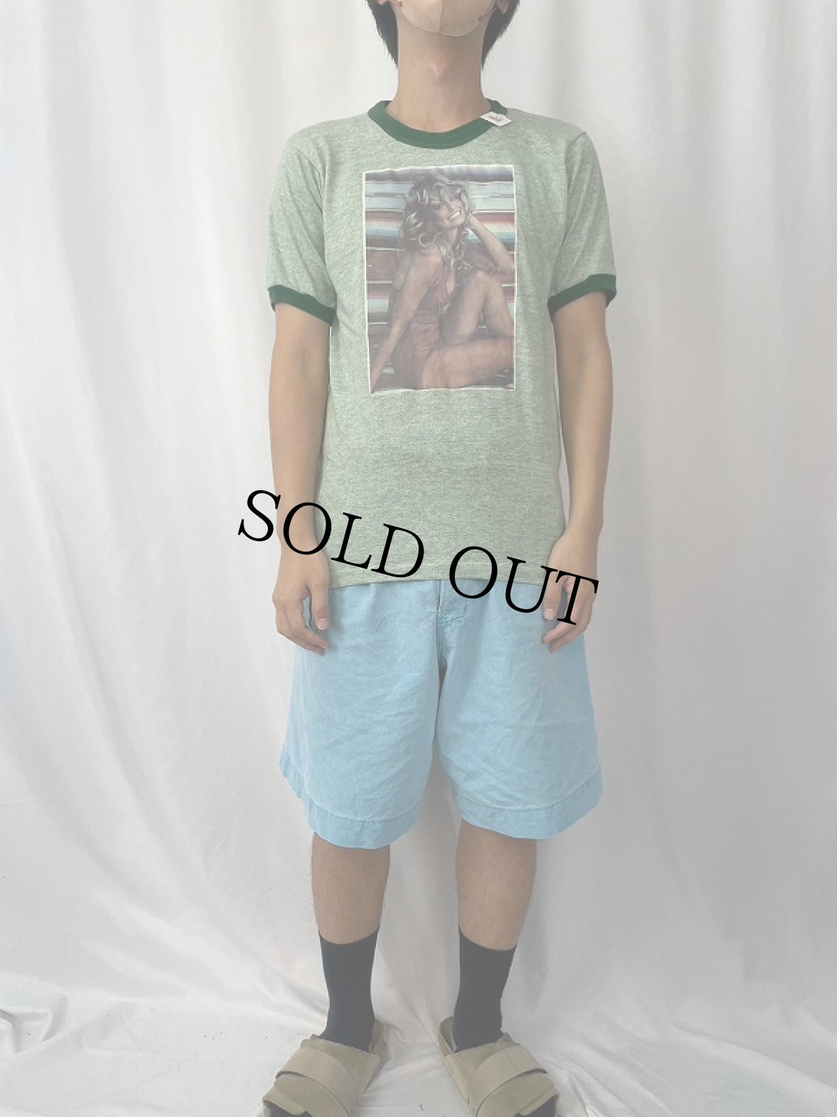 画像2: 70's Farrah Fawcett 女優プリント リンガーTシャツ L (2)