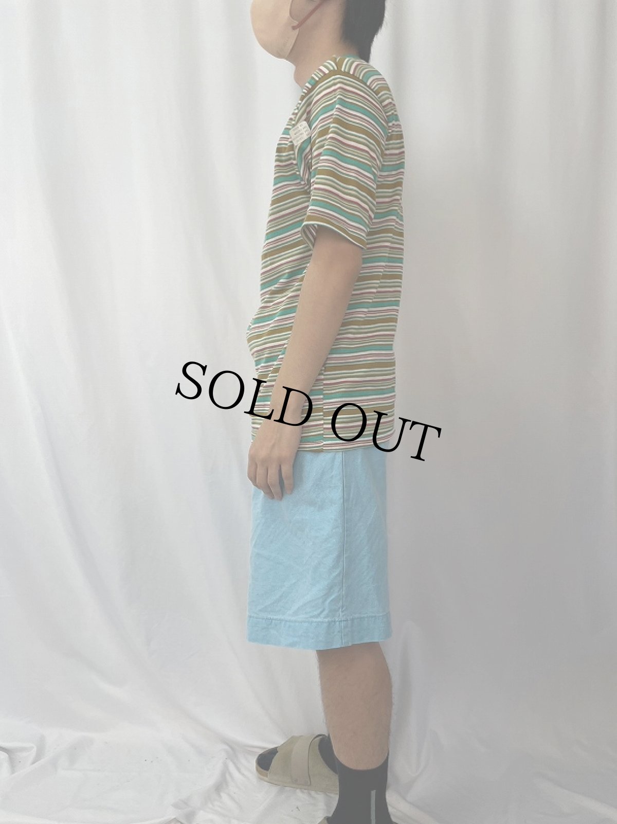 画像3: 70〜80's マルチボーダー柄 モックネックTシャツ L (3)