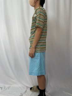 画像3: 70〜80's マルチボーダー柄 モックネックTシャツ L (3)
