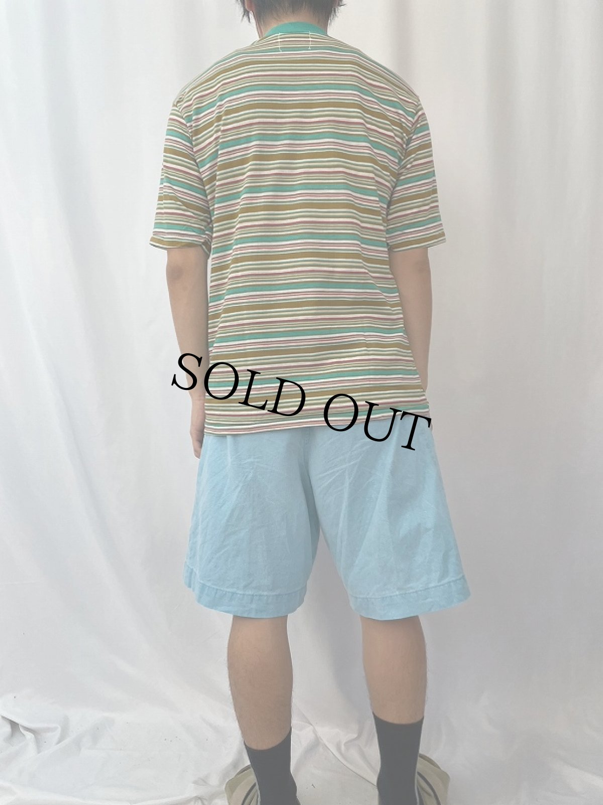 画像4: 70〜80's マルチボーダー柄 モックネックTシャツ L (4)