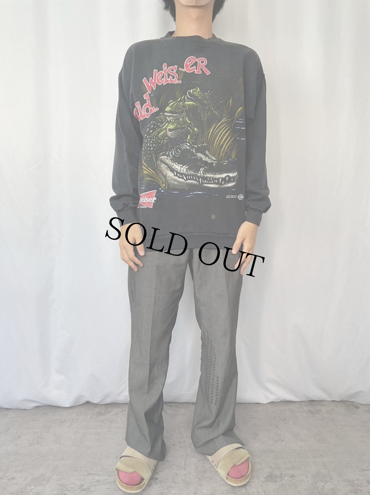 画像3: 90's Budweiser カエル×ワニ ビールメーカープリントスウェット L (3)