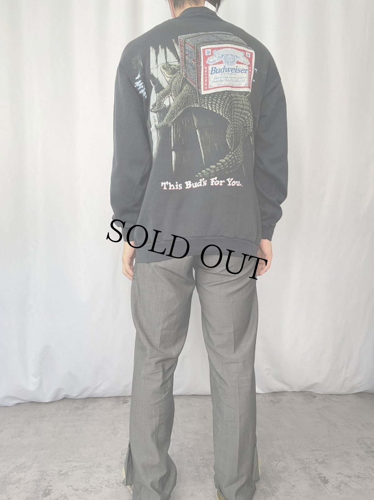 画像4: 90's Budweiser カエル×ワニ ビールメーカープリントスウェット L (4)