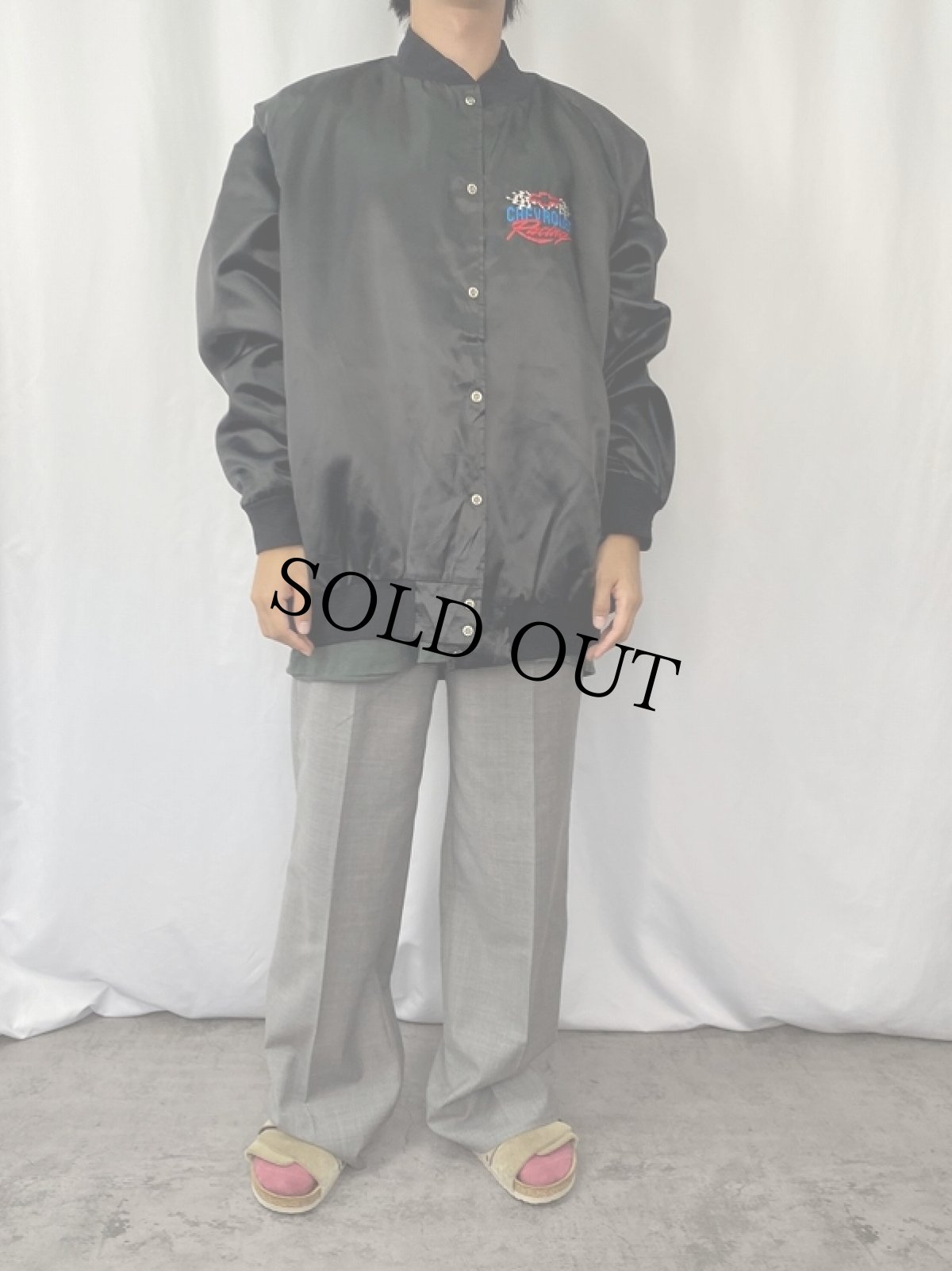 画像2: 80's West Ark USA製 "CHEVROLET Racing" ロゴ刺?スタジャン BLACK 4XL (2)