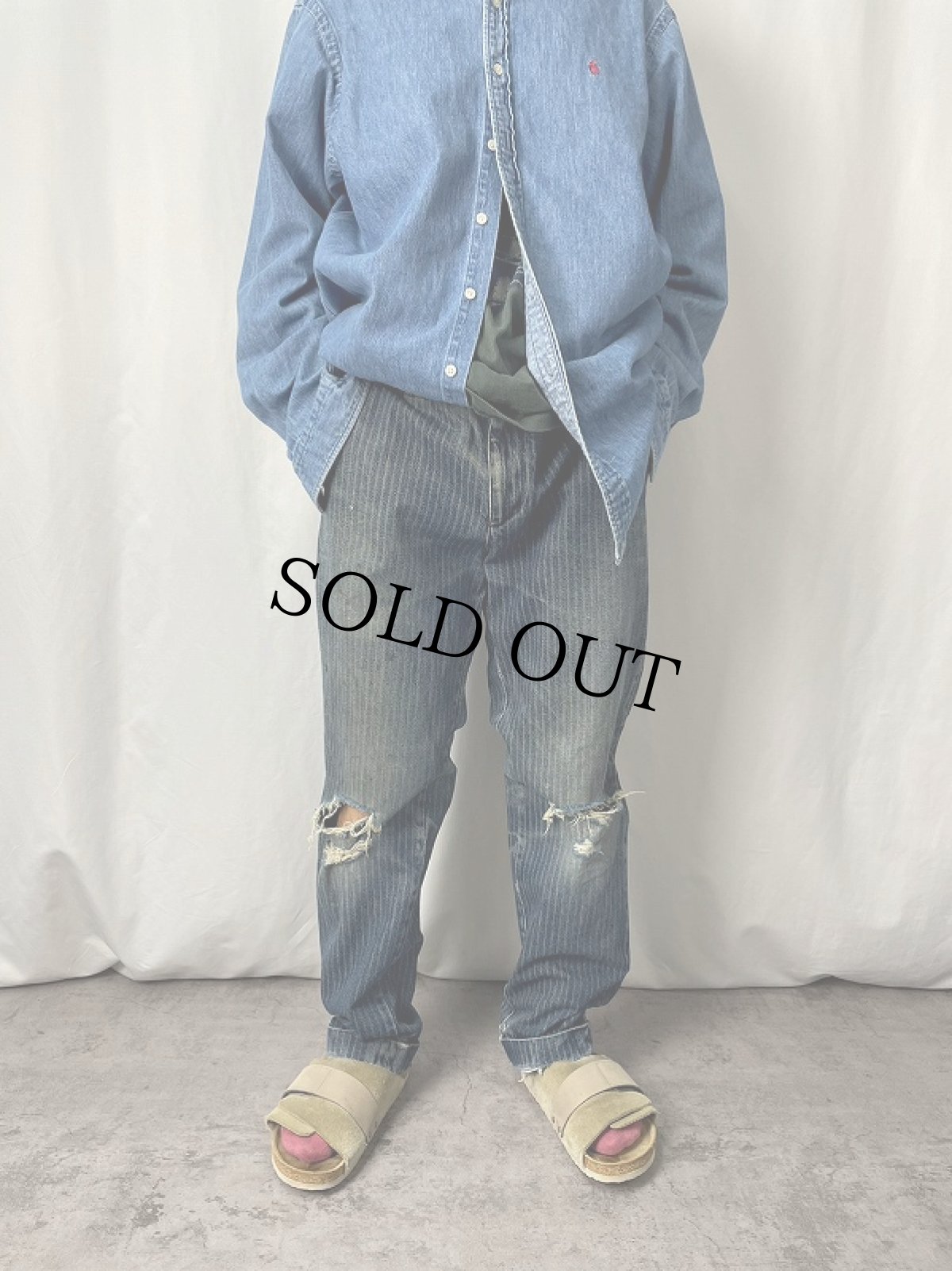 画像2:  Ralph Lauren ITALY製 ブルックリンチョークストライプ デニムパンツ W36  (2)