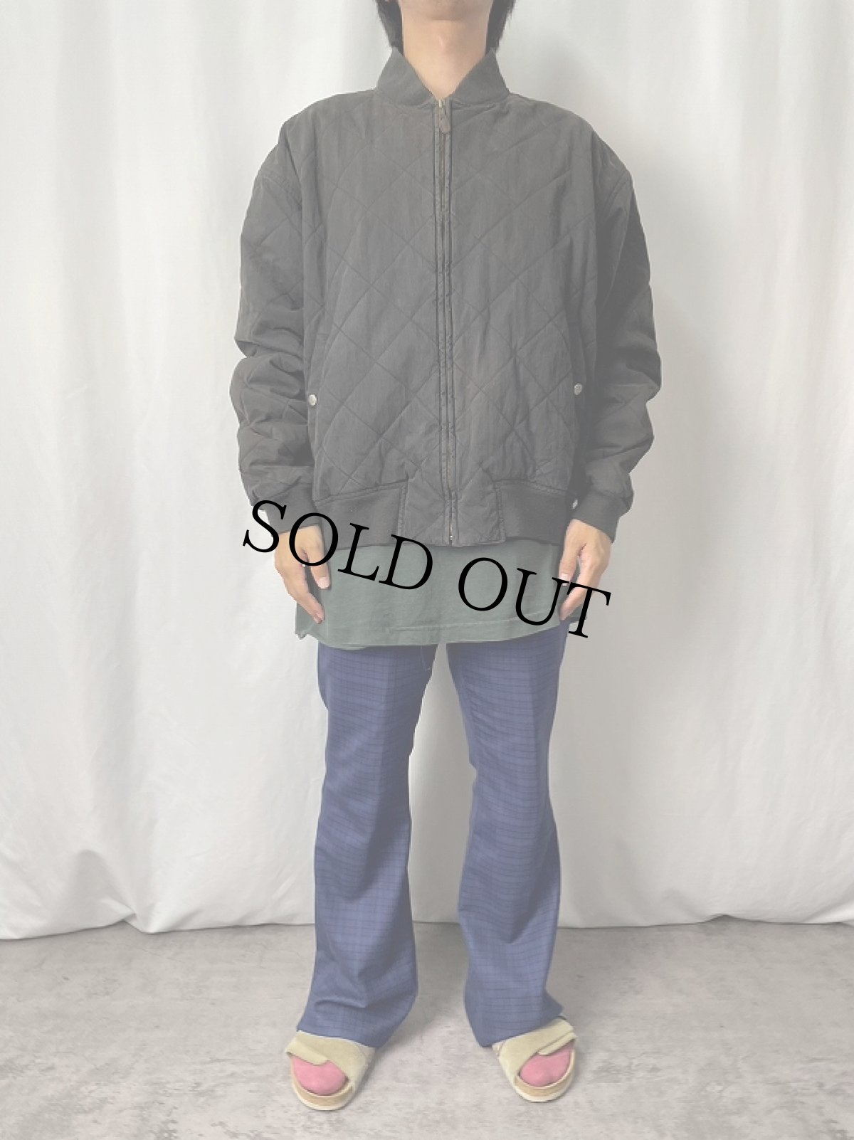 画像2: POLO Ralph Lauren ロゴ刺繍 コットン×ナイロン 中綿入り キルティングジャケット BLACK L (2)