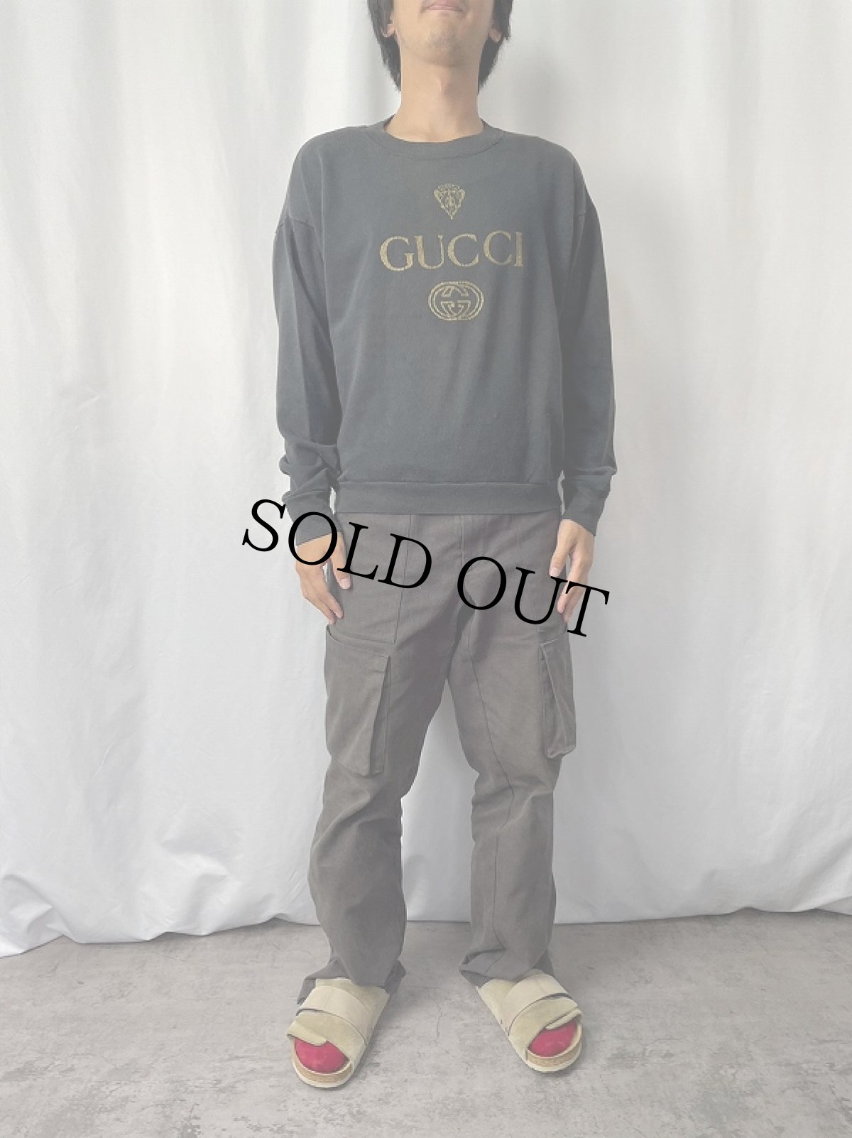 画像2: 80〜90's ブート GUCCI USA製 ロゴプリントスウェット BLACK L (2)