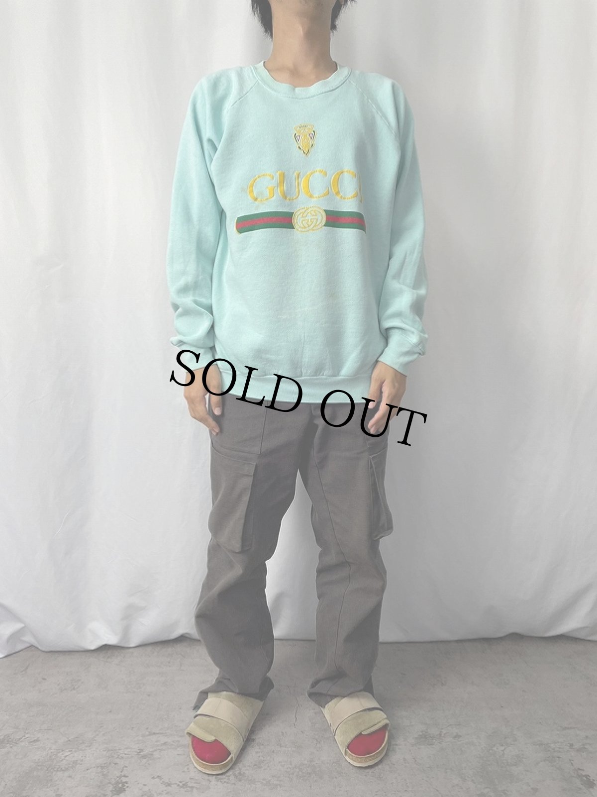 画像2: 80's ブート GUCCI USA製 ロゴプリントスウェット XL (2)