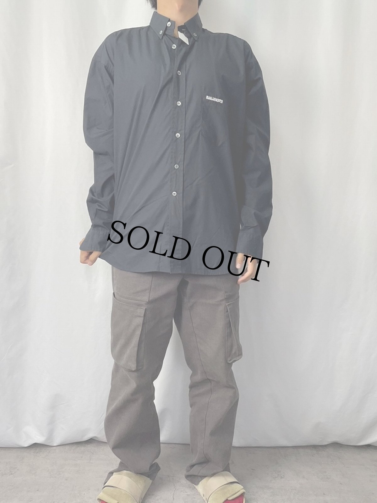 画像3: 2019SS VETEMENTS メタルリング×刺繍 コットンボタンダウンシャツ BLACK S (3)