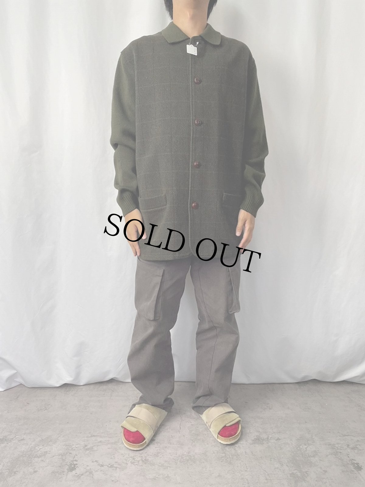 画像2: 90's Burberrys' チェック柄 ニット切り替え ウールジャケット  (2)