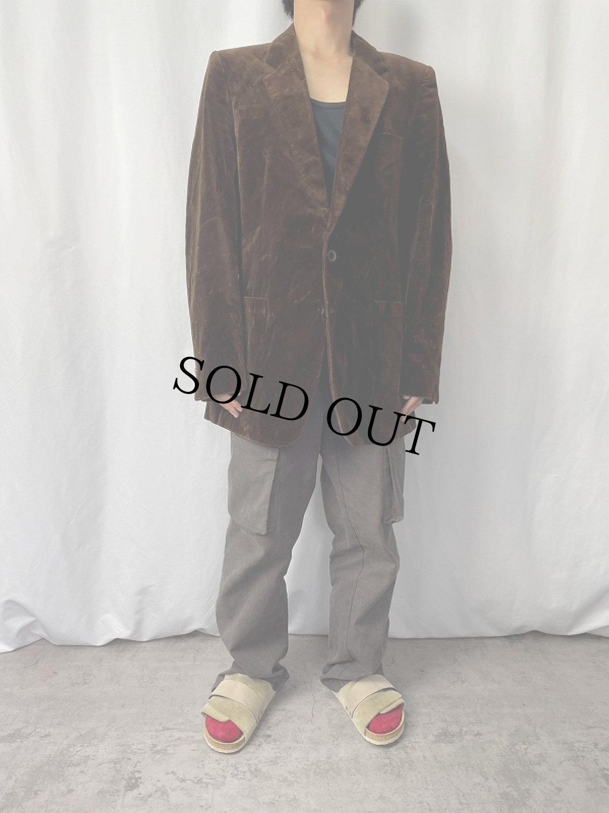 画像2: 80's YVES SAINT LAURENT FRANCE製 ベルベットテーラードジャケット BROWN (2)
