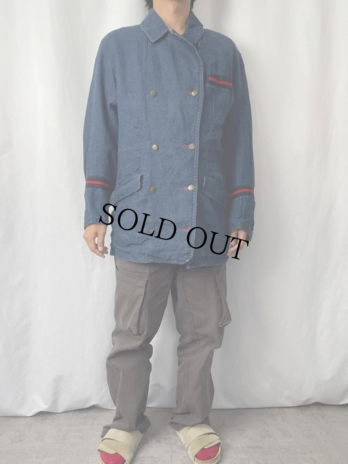 画像2: 90's KENZO Jeans 北斎タグ FRANCE製 デザイン インディゴリネンジャケット M (2)