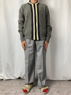 画像2: 60's Bulky Knit ラインデザイン ウールニットジップカーディガン  (2)