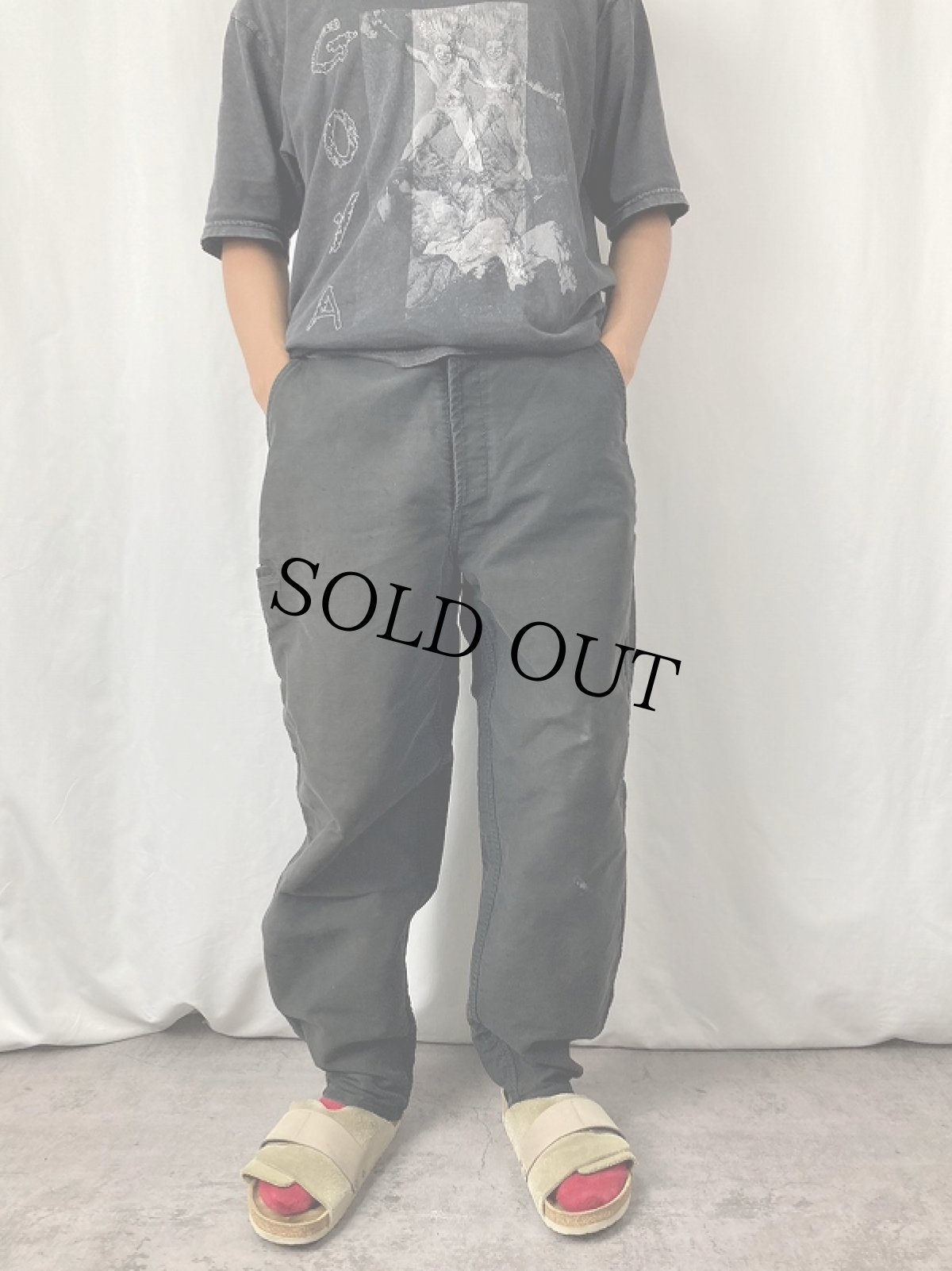 画像2: 90's ADOLPHE LAFONT ブラックモールスキン ワークパンツ M (2)