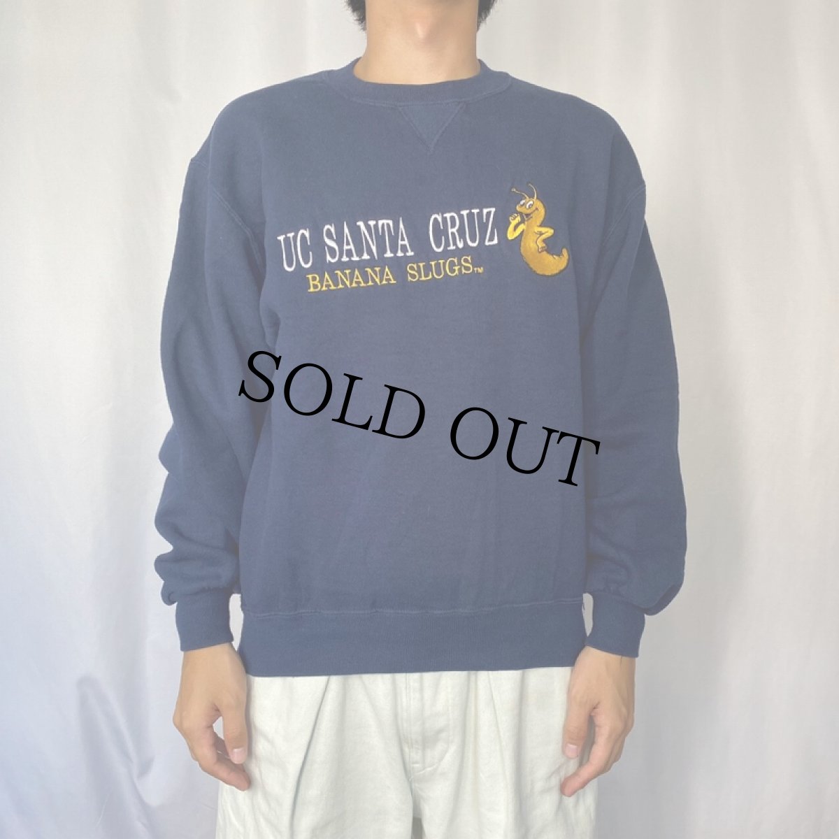 画像2: 90's UC SANTA CRUZ USA製 "BANANA SLUGS" キャラクター刺繍スウェット NAVY M (2)