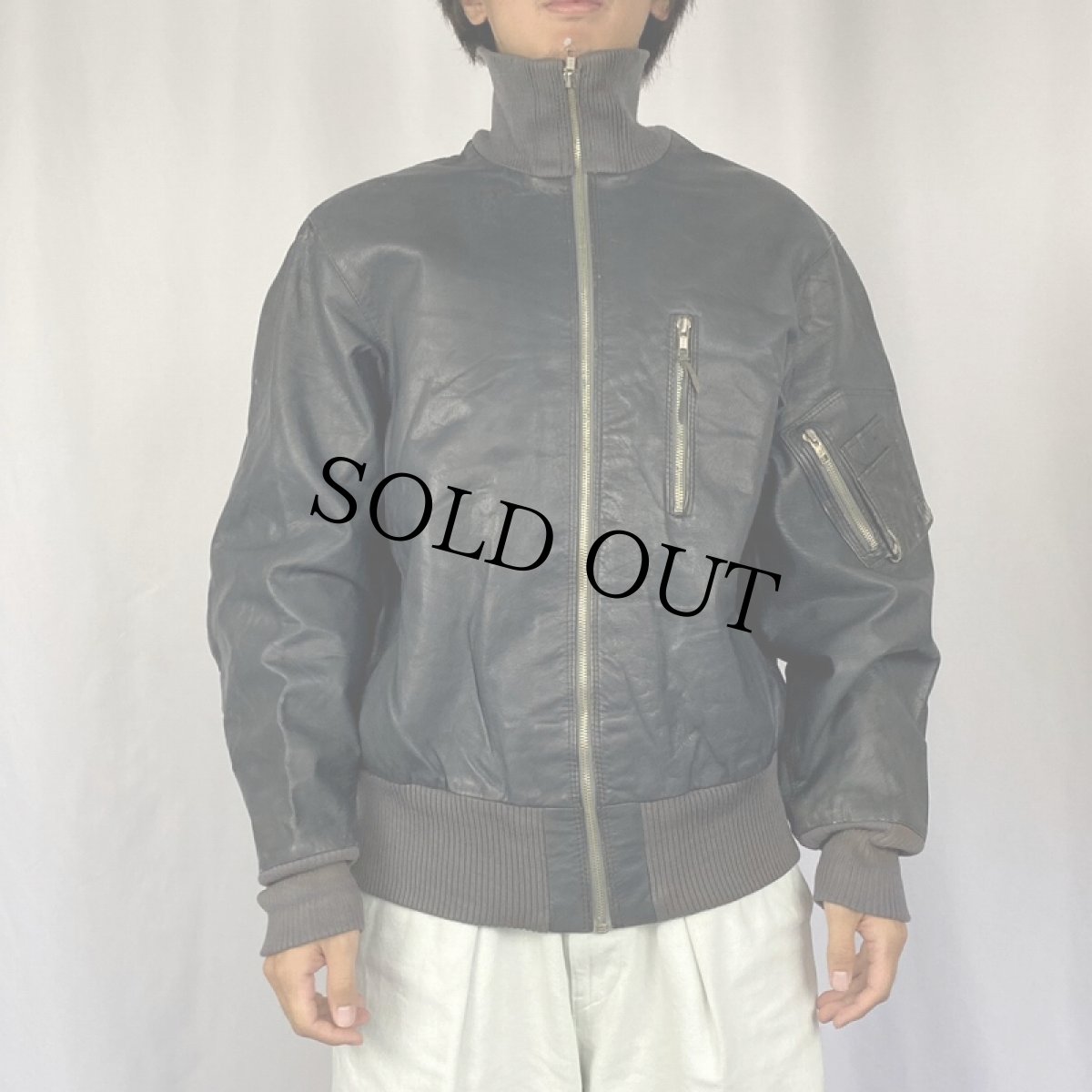 画像2: 民間品 ドイツ軍 フライトレザージャケット DARK GRAY SIZE51 (2)