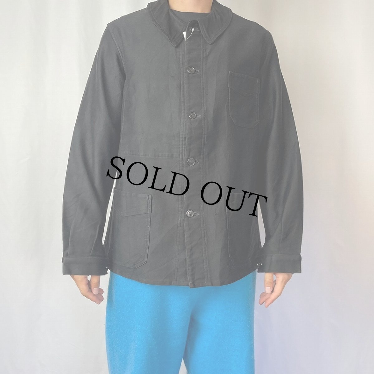 画像2: 40〜50's MONT KEMMEL ブラックモールスキン ワークジャケット (2)