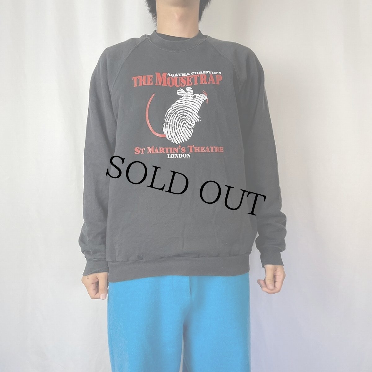 画像2: 80's AGATHA CHRISTIE "The Mousetrap" 小説プリントスウェット BLACK L (2)