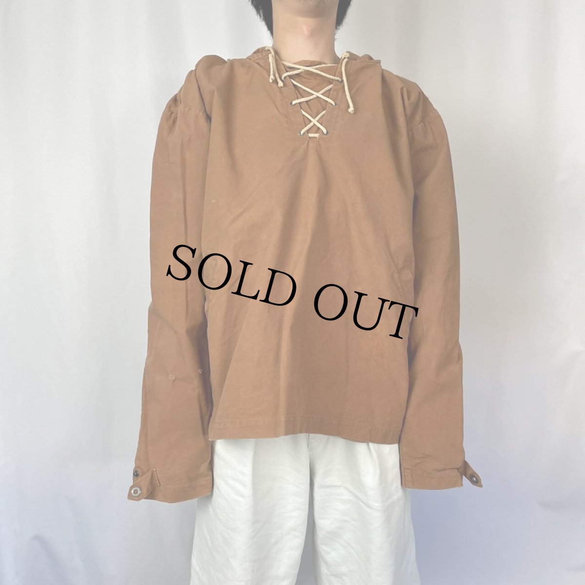 画像2: レースアップ コットンダックプルオーバーパーカー (2)