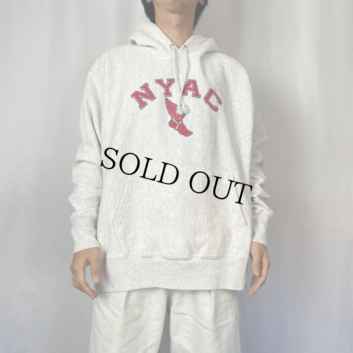 画像2: Champion REVERSE WEAVE "NYAC" ウィングフッドプリント スウェットフーディー XL (2)